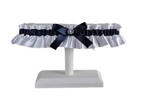 ''HANDMADE'' Navy Blue and white satin garter for wedding or prom Keepsake or toss garter, Something blue