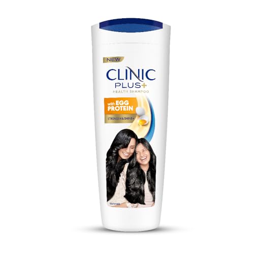 CLINIC PLUS Strength & Shine Shampoo, 355 ml, for Shiny and Healthy Hair, with Egg Protein, Strengthens Hair Strands, Suitable for all Hair Types