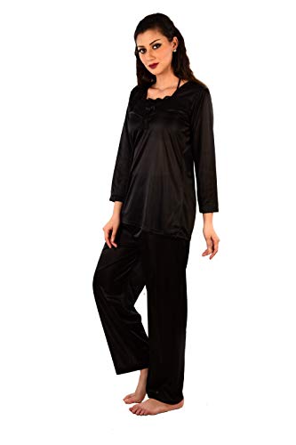 Image of Women's Satin Full Sleeve Night Suit Set of Top & Pyjama