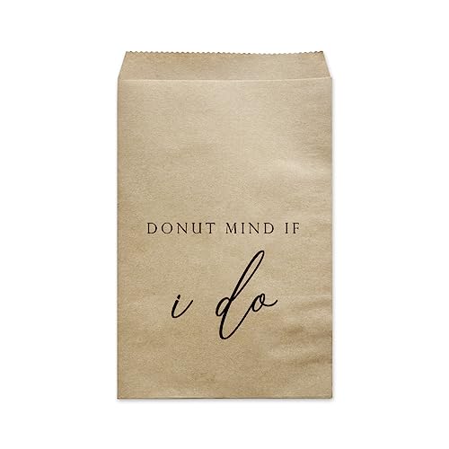 MAGJUCHE Donut Mind If I Do Wedding Bridal Shower Party Favor Bags, 50-Pack Kraft Reception Treat Cookie Donut Bags