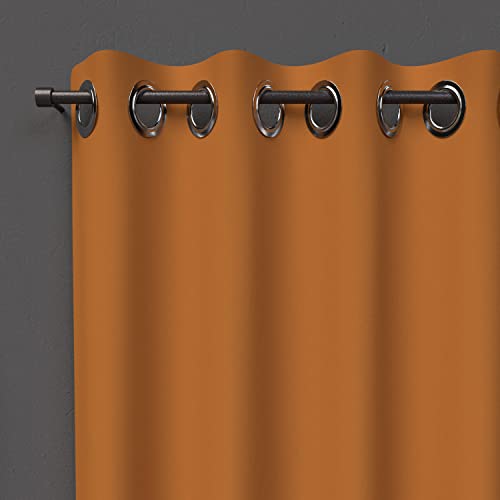 Soleil d'ocre, Alix Blackout Curtain with Eyelets Ochre Polyester, 135 x 250 cm, W 55.1" x L 98.4" (1 Panels)