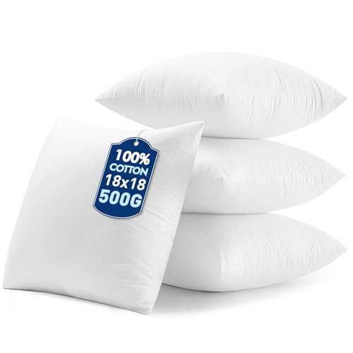 MIULEE 18x18 Pillow Inserts,Set of 4 100% Virgin Microfiber with Cotton Cover Throw Pillows for Couch Sofa and Bed