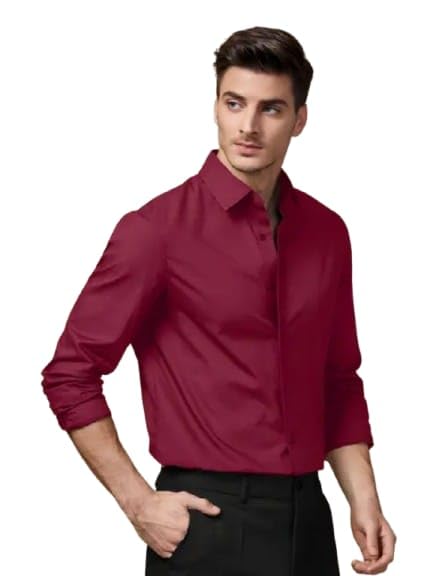 Image of Men's Satin Solid Full Sleeves Regular Fit Shirt