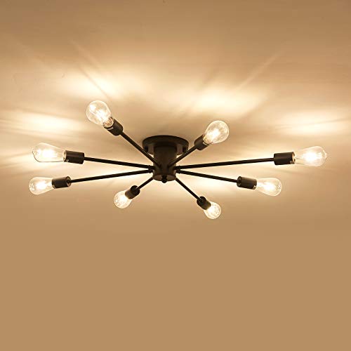 UOFUS 8 -Light Semi Flush Mount Ceiling Light Fixtures,Modern Chandelier ,Mid Century Black Ceiling Lamp for Study Dining Room Kitchen Bedroom Living Room Farmhouse