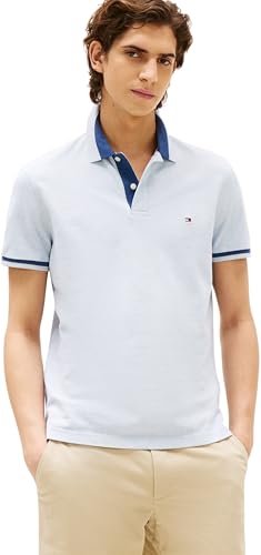 Tommy Hilfiger Polo de Manga Corta Hombre Contrast Collar Block Regular Fit, Azul (Heathered Blue Bros B0802), L