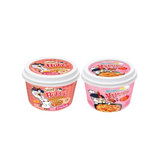 Spicy Buldak Rose Wide Flat Glass Noodle Bowl(169.4g) + Protein Puffs(50g) Assorted Challenge Box (Rose + Carbo TPK)