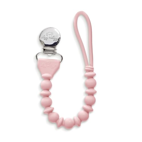 Image of Itzy Ritzy Silicone Pacifier Clip – 100% Food Grade Silicone Pacifier Strap with Clip Keeps Pacifiers, Teethers & Small Toys in Place – Features One-Piece Design & Cord (Pink with Silver Clasp)