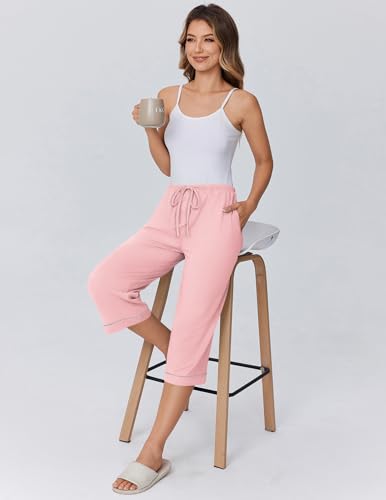 Image of Ekouaer Womens Pajamas Pants Capri Pj Bottoms with Pockets Sleep Pants | Comfy Drawstring Printed Soft Lounge Pants for Home, Daliy Wear