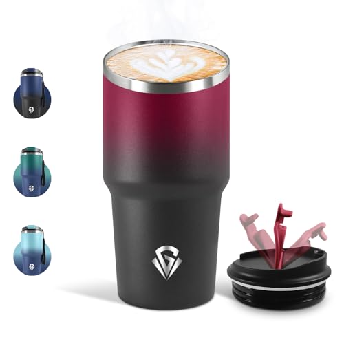 Motswedi Termo Cafe 600 ML, Reutilizables, Vaso Termico Cafe Antigoteo para Coche, Acero Inoxidable 304, Taza Termica Para Llevar, Termo Café Hermético - Rojo escarlata & Negro