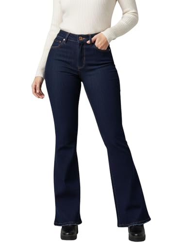 Calça Flare Feminina Azul Jeans Levanta Bumbum Cintura Alta com Lycra Boca de Sino 44