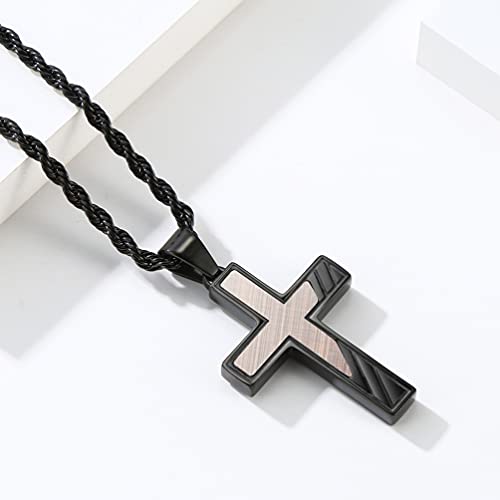 JO WISDOM Black Blue Cross for Men Necklace 316L Stainless Steel Titanium Steel Crucifix Religious Cross Pendant with 24 Inch Pearl Chain 3 MM2