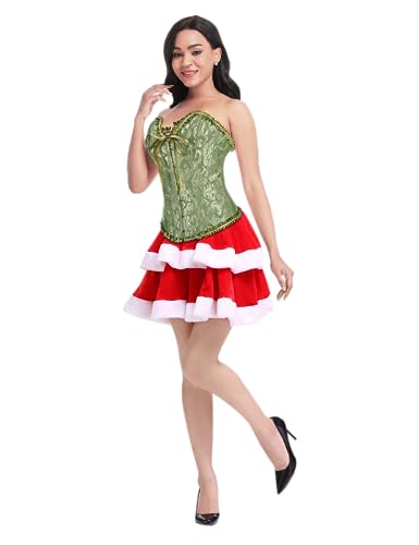 FeelinGirl Women's Bustiers Corsets For Women Adult Gothic Bustier Corset Green Corset Lingerie For Women Satin Boned Lace Up Overbust Bridal 10 Steel Bones with G-string XXL steampunk buy now online FeelinGirl Women's Bustiers Corsets For Women Adult Gothic Bustier Corset Green Corset Lingerie For Women Satin Boned Lace Up Overbust Bridal 10 Steel Bones with G-string XXL steampunk buy now online