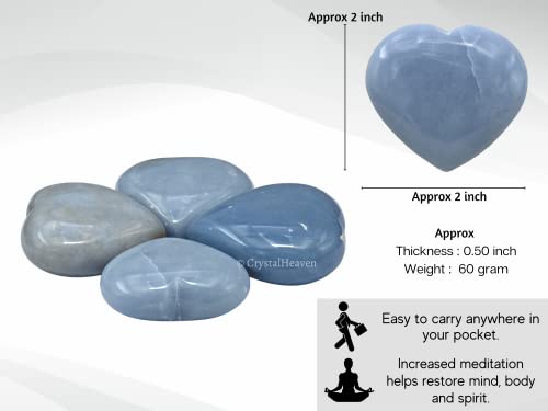 Image of Crystal Heaven Certified Angelite Heart Palm Pebbles Stones For Anxiety Stress Relief Massage - Aaa Grade Original Healing Gemstone Agate Heart Palm Stone For Yoga Meditation Spiritual