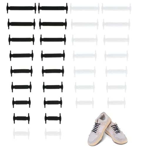 GNALIA Cordones Elásticos, 16 Pares 32 Unidades, Silicona Sin Atar Negro Y Blanco, Talla Única 8 Tamaños, Para Zapatillas Deportivas Zapatos Lino Botas