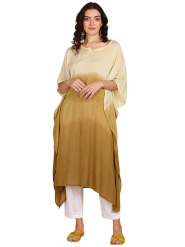 Image of Maaesa Women Handcrafted Tie & Dye Rayon Crepe Kaftan Dress | Casual Wear | Flowy Kaftan Style | Lightweight & Breathable Fabric