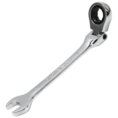 Llave Combinada de Carraca 14 mm Herramienta de llaves de Trinquete ángulo Ajustable de 180 °,72 Dientes, Acero al Cromo Vanadio
