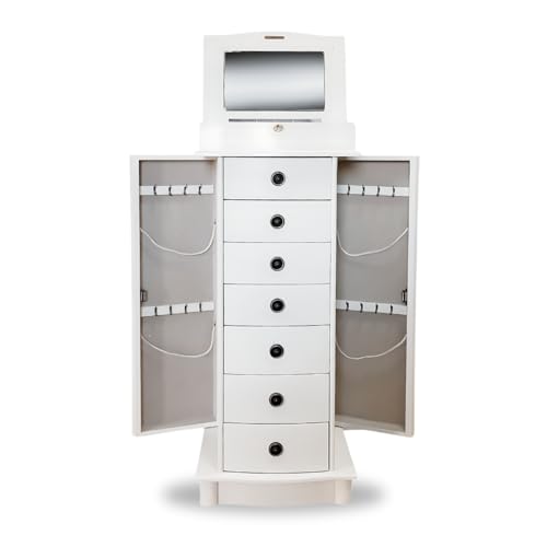 Hives and Honey Nora Jewelry Armoire Cabinet with Mirror – 7 Drawers, Locking Top, Necklace Hooks, Anti-Tarnish Felt – Traditional Standing Jewelry Organizer for Women, White3