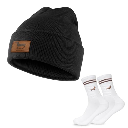 Set de regalo para amantes de perros salchicha con calcetines y gorro de punto, regalos para dueños de perros, gorro de punto para perros salchicha, calcetines de tenis y deportivos para perros