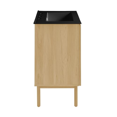 Image of Swiss Madison Classe 24 inch Freestanding Bathroom Vanity in Natural Oak with Black 3-Hole Centerset Sink Top