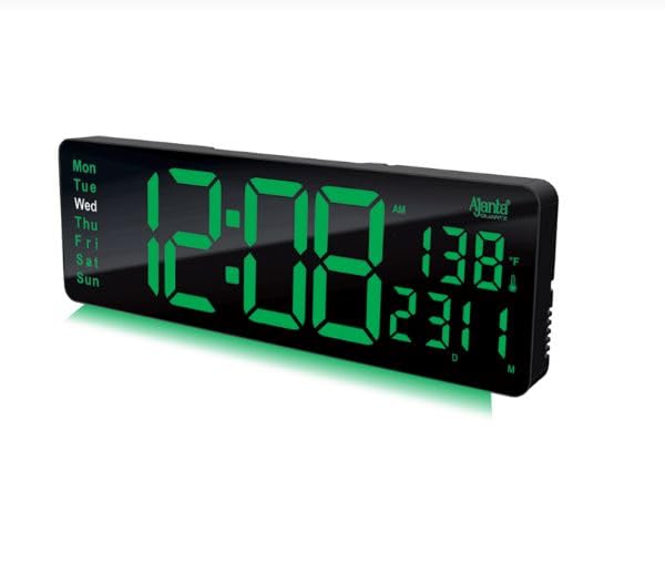 Image of Ajanta Digital Electric Wall Clock with Time, Temperature, Date & Day | RGB LED Night Light Display | USB Type-C Charger | 12 /24H Format & Snooze (Green)