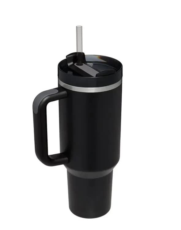 40 oz Stainless Steel Stanley Cup Style Mug with Straw and Handle reuseable (Premium Black)