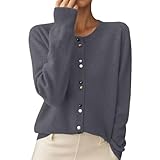 Stilvolle Damen-Strickjacke, leicht, V-Ausschnitt, offene Vordertasche, Pullover für den Alltag und Outfits, Dunkelgrau-e, XXL