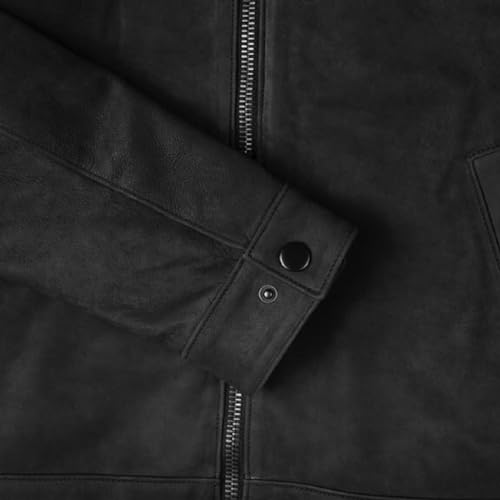 Image of Mens Shirt Collar Genuine Real Lambskin Leather Jacket For Men Vintage Classic Biker Style with Zip Out Liner