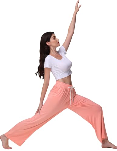 Image of Veseacky Women's Wide Leg Lounge Pants Yoga Pajamas Comfy Stretch Drawstring Pajamas Puls Size Dance Bottoms S-4XL