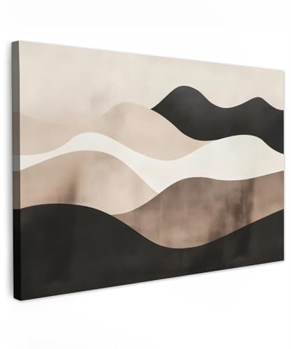 MuchoWow© Wandbilder Groß 120x80 cm XXL Schlafzimmer Home Deko Wohnung Bild Wohnzimmer Fotoleinwand Wand Bilder Leinwand Wall Decor Abstrakt - Landschaft - Wellen - Cremefarben