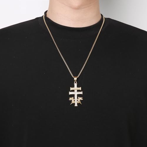 AsAlways 14K Gold Plated Cruz de Caravaca Cross Necklace for Men Women Stainless Steel Cubic Zirconia Crucifix Cross Pendant Faith Amulet Jewelry Gift2