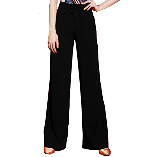 YILINFEIER Women Multi-Color Three-Button Design High Waist Practice Latin Modern Ballroom Dance Pants (Black, 29 (Waist: 73cm))