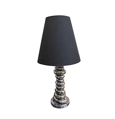 Meubletmoi Luminaire 76 cm Galets argentés avec Abat-Jour Noir - Lampe Design Contemporain - Stone