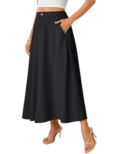 Vrtige Women's High Waisted Skirt Swing A Line Vintage Button Down Long Skirts3