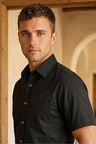 Image of Louis Philippe Men's Regular Fit Easy to Iron Everyday wear Premium Cotton Half Sleeve Solid Formal Shirt