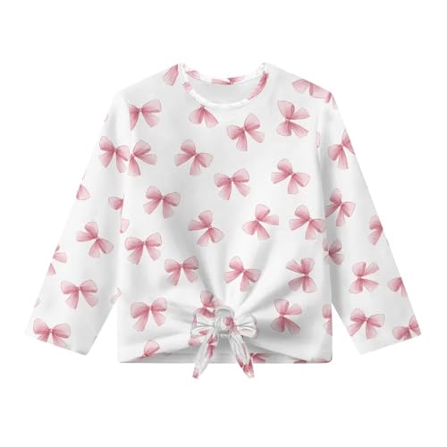 Girls Long Sleeve Shirt Casual Kids Crewneck T-Shirt Front Tie Girls Tee Tops