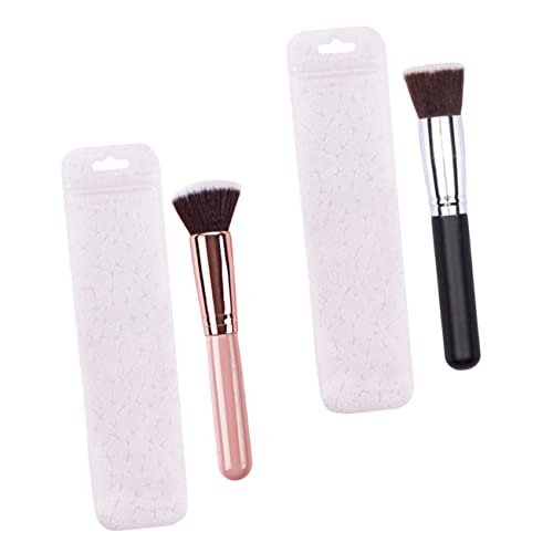 SHERCHPRY 2pcs Fluffy Makeup Brush Set High-density Flat Brush for Cream Blush Foundation Face Gold Handle