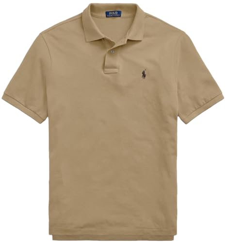 POLO RALPH LAUREN Men Custom Fit Mesh Pony Logo Shirt (L, CafeTan)