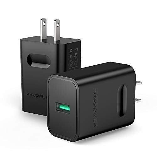 Quick Charge 3.0 Wall Charger [2-Pack], RAVPower 24W Qc Fast USB Charger Adapter Compatible for Qi Wireless Charger, Galaxy S9 S8 Edge Plus, Note 8 7 and iPhone Xs XR X 8 Plus, iPad and More