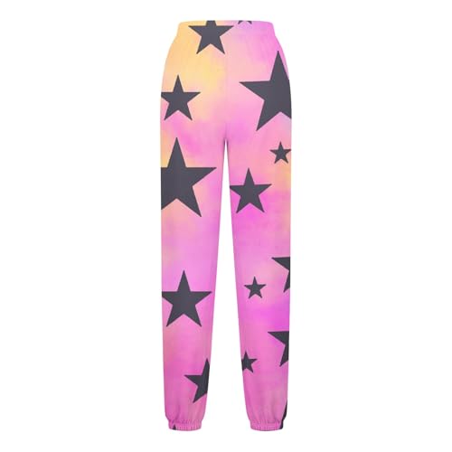 Girls Stars Print Cute Gradient Baggy Sweatpants Kids Elastic Waist Joggers Athletic Track Pants with Pockets for 3-13 Years3