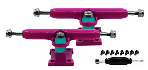 Teak Tuning Prodigy Fingerboard Trucks With Upgraded Lock Nuts, Pink Colorway - 32Mm Wide - Professional Shape, Appearance & Components - Includes Pro Duro 61A Bubble Bushings In Teak Teal #TOP8