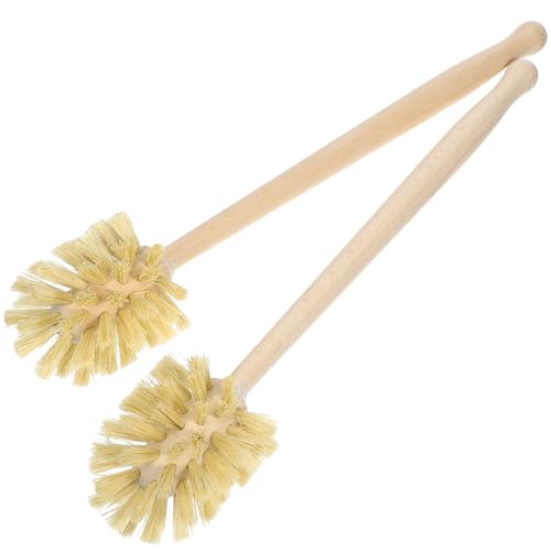 TEHAUX Cepillo para Inodoro 2 Unidades, Mango Largo de Madera Natural, Fibras de Agave Duraderas, Escobilla de Baño Antideslizante para Limpieza Profunda en Baños y Caravanas