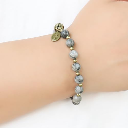 Nazareth Store Stone Beads Rosary Bracelet with Metal Separators and Catholic Medal - Durable and Elegant Wrist Jewelry4