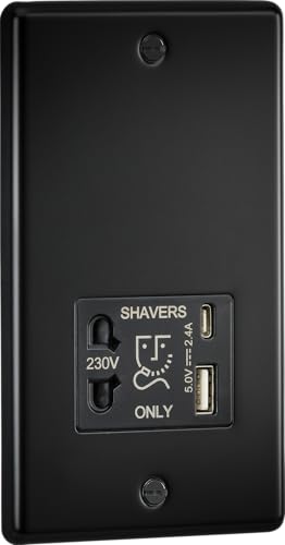 Knightsbridge 230V Shaver Socket with Dual USB A+C [5V DC 2.4A Shared] - Matt Black