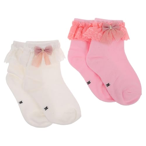 BESTYASH 2pairs Toddler Girl Socks Ruffle Baby Socks With Lace Trim Cute Socks Ruffle Cotton Socks For Newborn Infant Little Girls