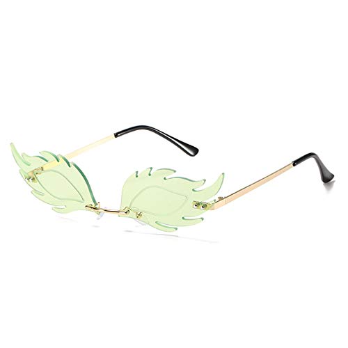 SHEANAON Mode Lunettes de Soleil sans Monture Femmes Flamme Plume Lunettes Femme coloré Rouge Rose Violet lentille Lunettes UV400 Cover