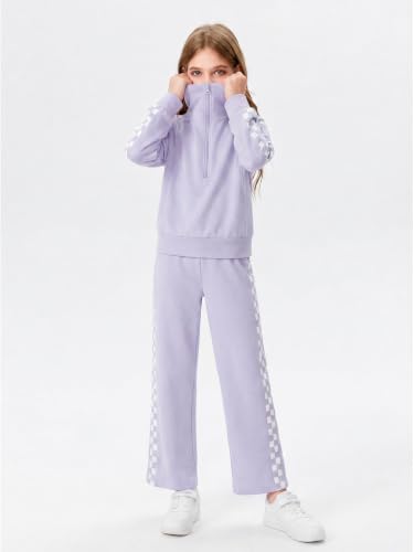 Image of Haloumoning Girls Sweatsuit 2 Piece Zip Long Sleeve Sweat Outfits | Half Zip,Waist drawstring,girls tracksuit