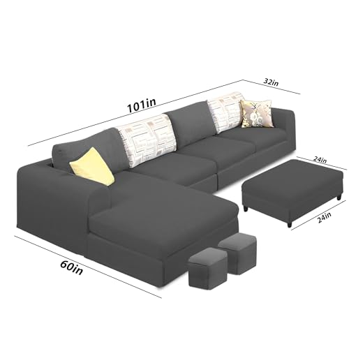 Image of Koza LHS 8 Seater L Shape Sofa Set with Center Table for Living Room (Black Fabric) Premium Fabric Sofa