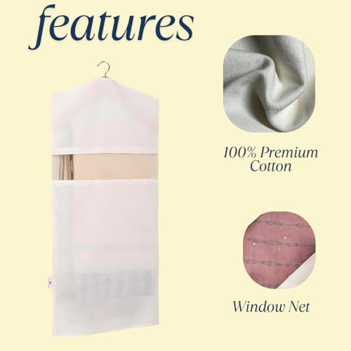 Garment Bags for Hanging Clothes – 100% Cotton, Breathable Suit & Dress Covers – Pack of 3 Medium (22"x40") for Jackets, Sarees, Blouses, Coats, Travel & Closet Storage4