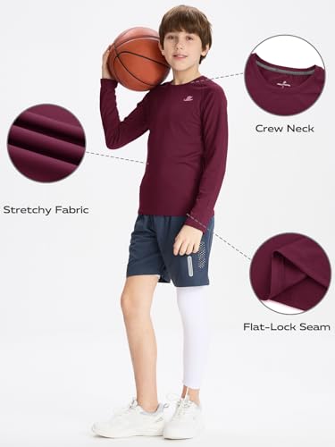 Image of DEVOROPA Youth Boys Compression Shirt Long /Short Sleeve Football Baseball Undershirt Quick Dry Kids Sports Baselayer Crewneck
