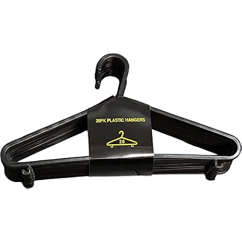 ARASO-UK Adult Coat Hangers Black Colour Strong Plastic Clothes with Suit Trouser Bar and Lips (20) Cover
